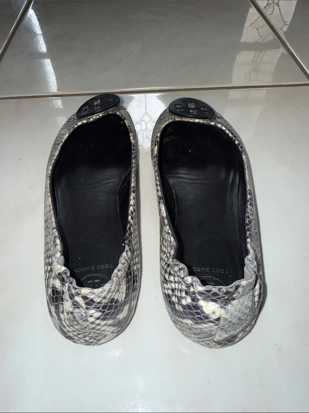 Tory Burch-Mini Travel Ballet Flats Snake-Print with Logo Black Medallion
